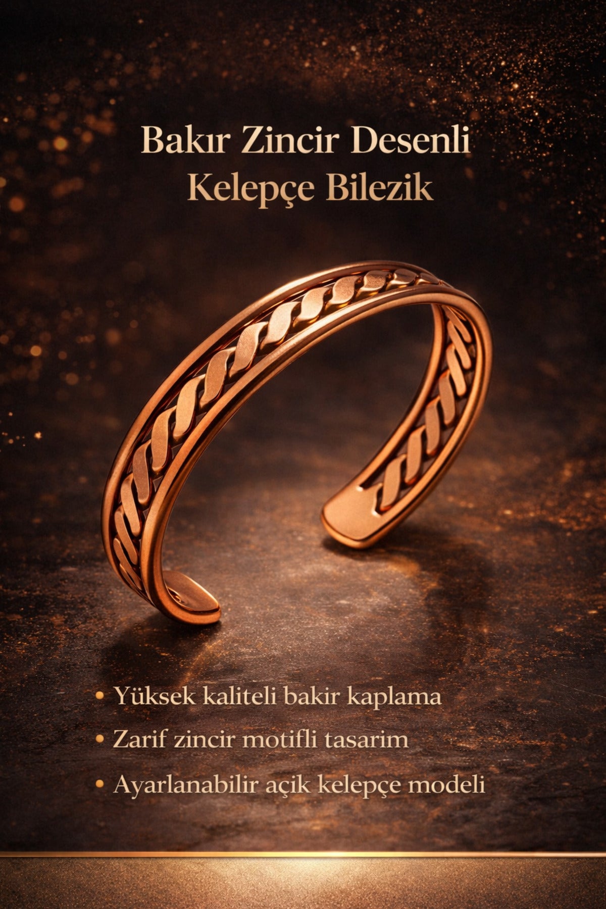 Örgü Desenli Saf Bakır Bileklik – Ayarlanabilir Kadın Bakır Bilezik