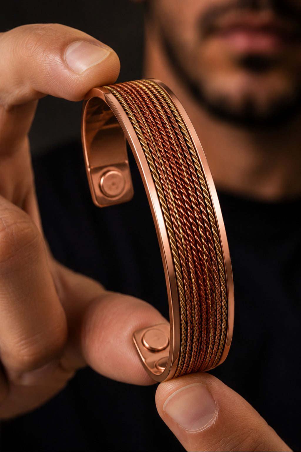 %100 Saf Bakır Manyetik Bileklik Gold ve Bakır Renk Çoklu Burgu Zincir Detaylı Kadın Ayarlanabilir Premium Tasarım