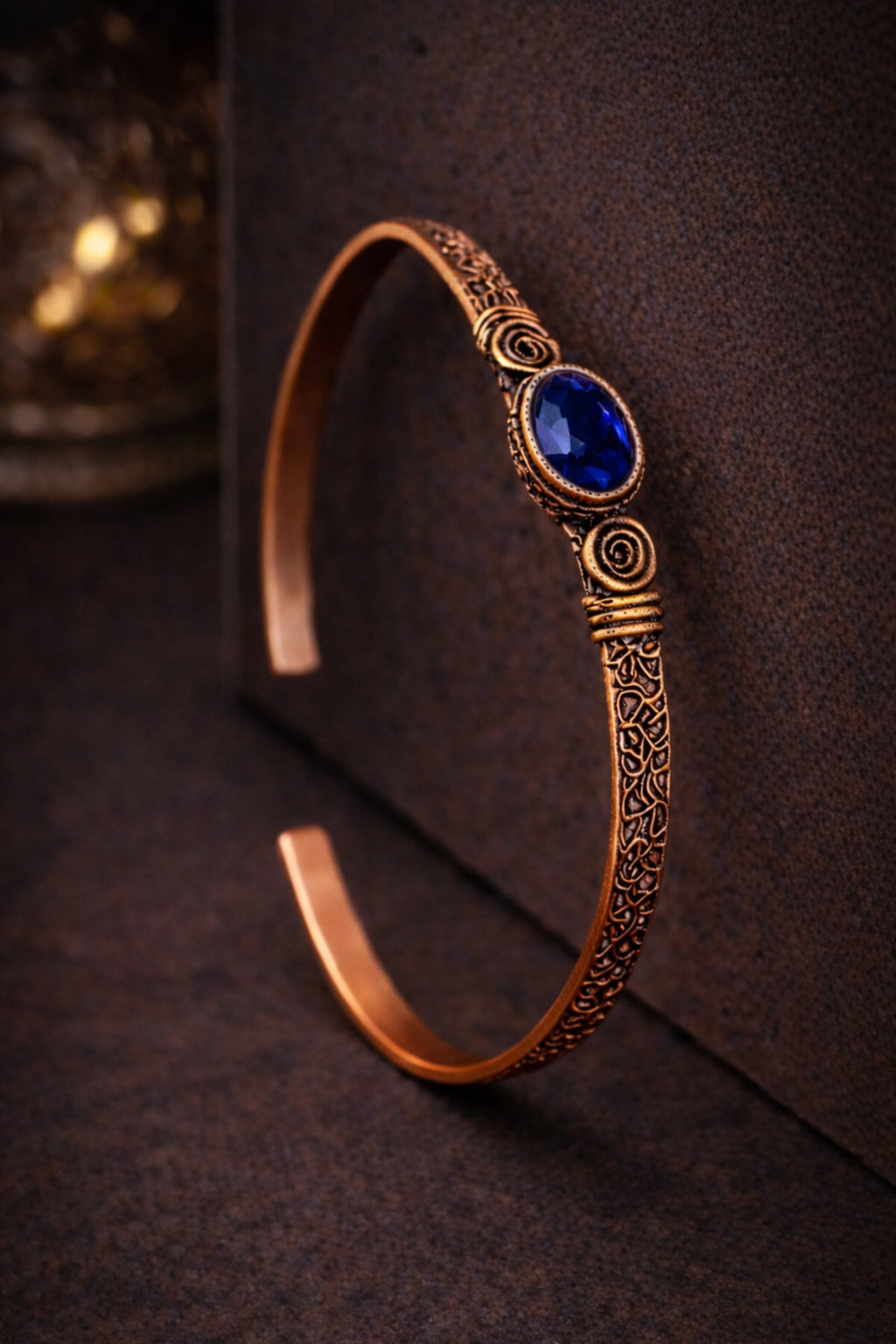 Kadın Bakır Bileklik Doğal Mavi Safir Taşlı Oval Model Bakır Bilezik