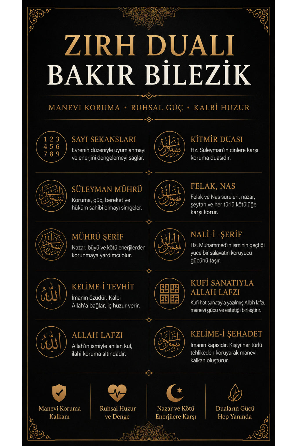 Zırh Dualı %100 Saf Bakır Bileklik İslami Dualar İşlemeli Ayarlanabilir El Yapımı Unisex