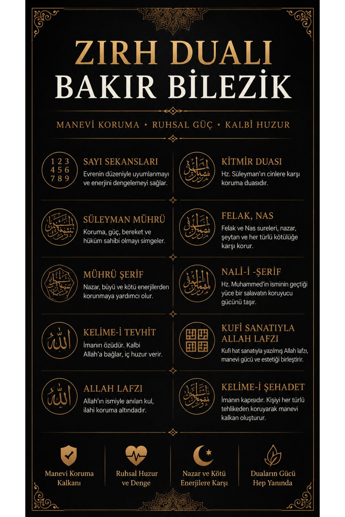 Zırh Dualı %100 Saf Bakır Bileklik İslami Dualar İşlemeli Ayarlanabilir El Yapımı Unisex