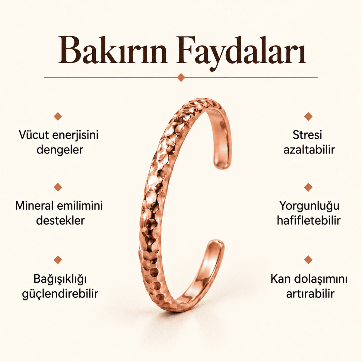 El Yapımı Zarafet Dövme Tasarım Bakır Erkek Kadın Bileklik
