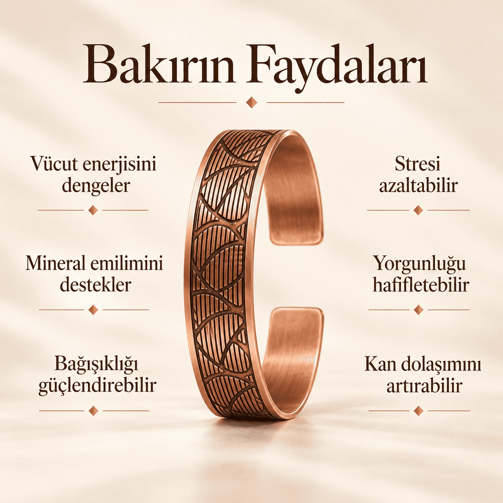 Art Deco Yelpaze Desenli Saf Bakır Erkek Kadın Kelepçe Bileklik