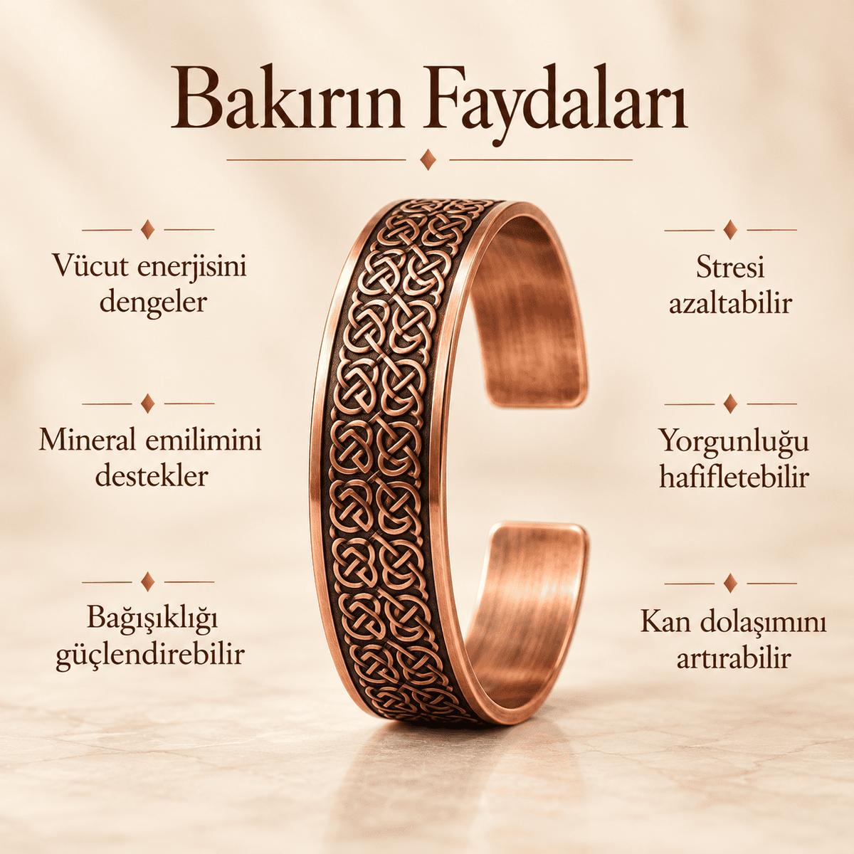 Sonsuz Örgü Desenli Saf Bakır Kelepçe Bileklik