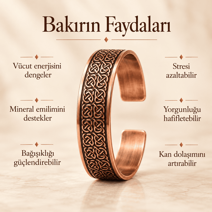 Gün boyu kullanılabilen bakır bileklik