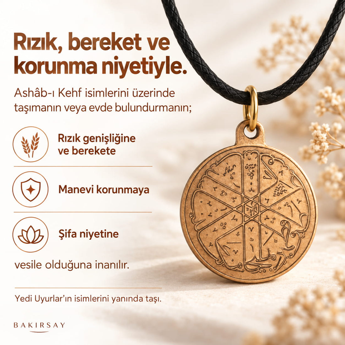Ashabı Kehf İsimleri Saf Bakır Kolye