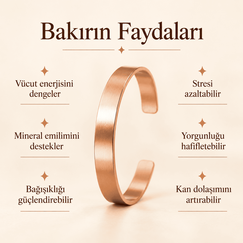 Minimal Tasarım Bakır Erkek Kadın Bileklik