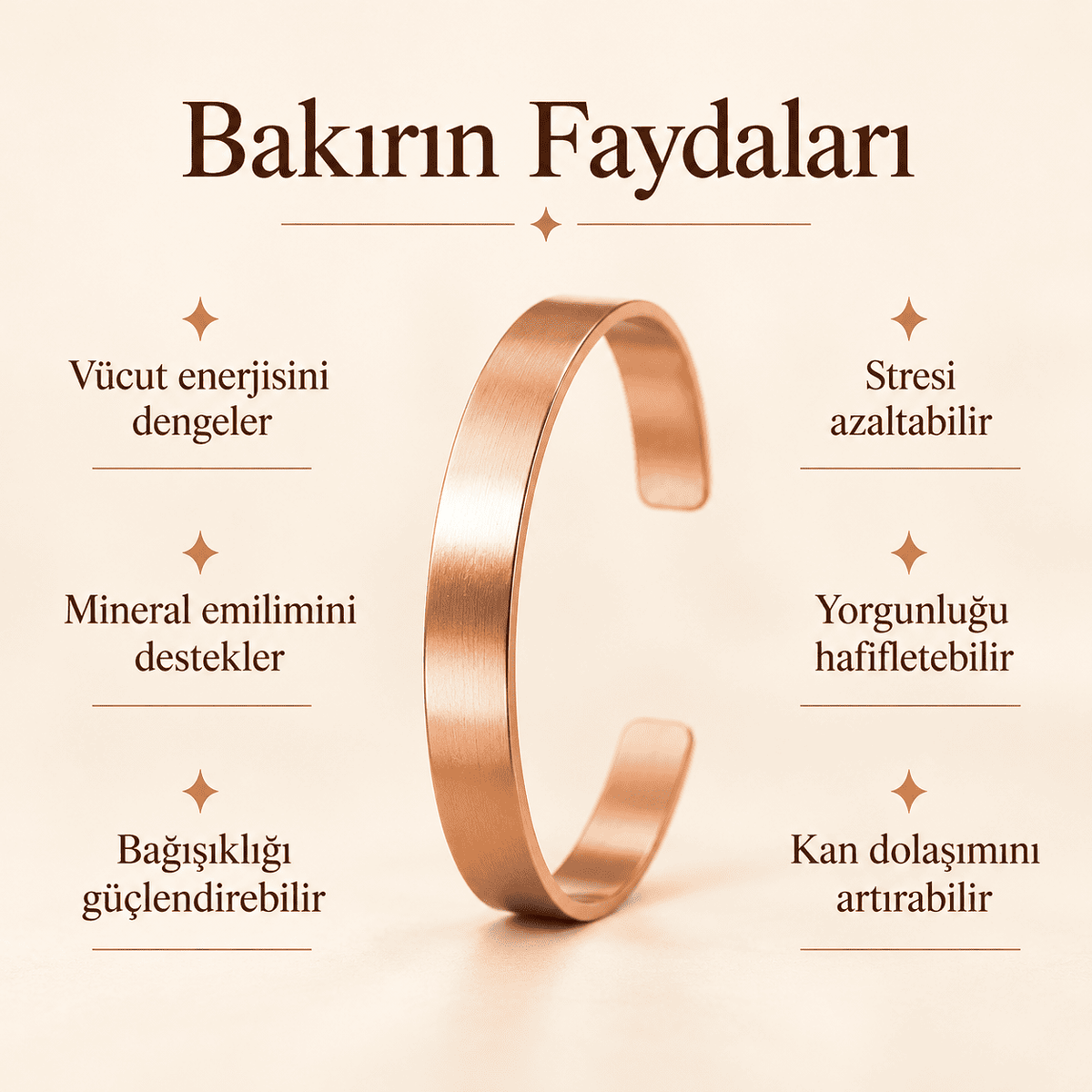 Minimal Tasarım Bakır Erkek Kadın Bileklik