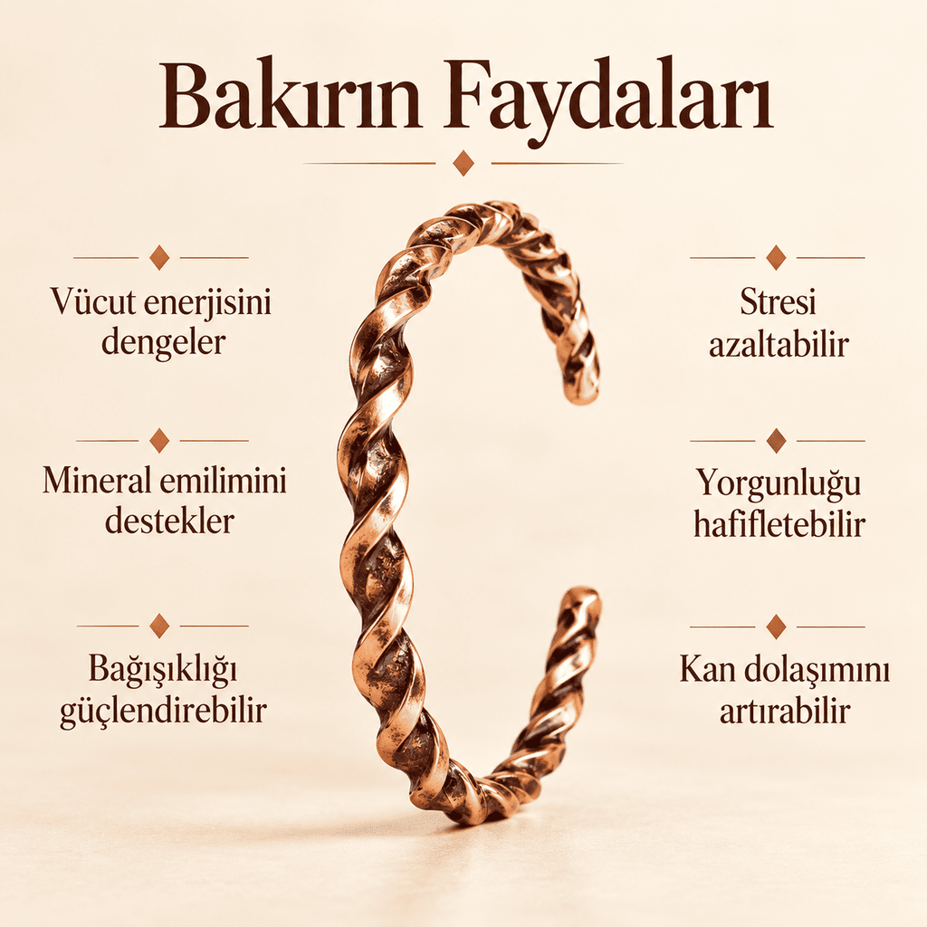 El Yapımı Burgu Bakır Erkek Kadın Bileklik