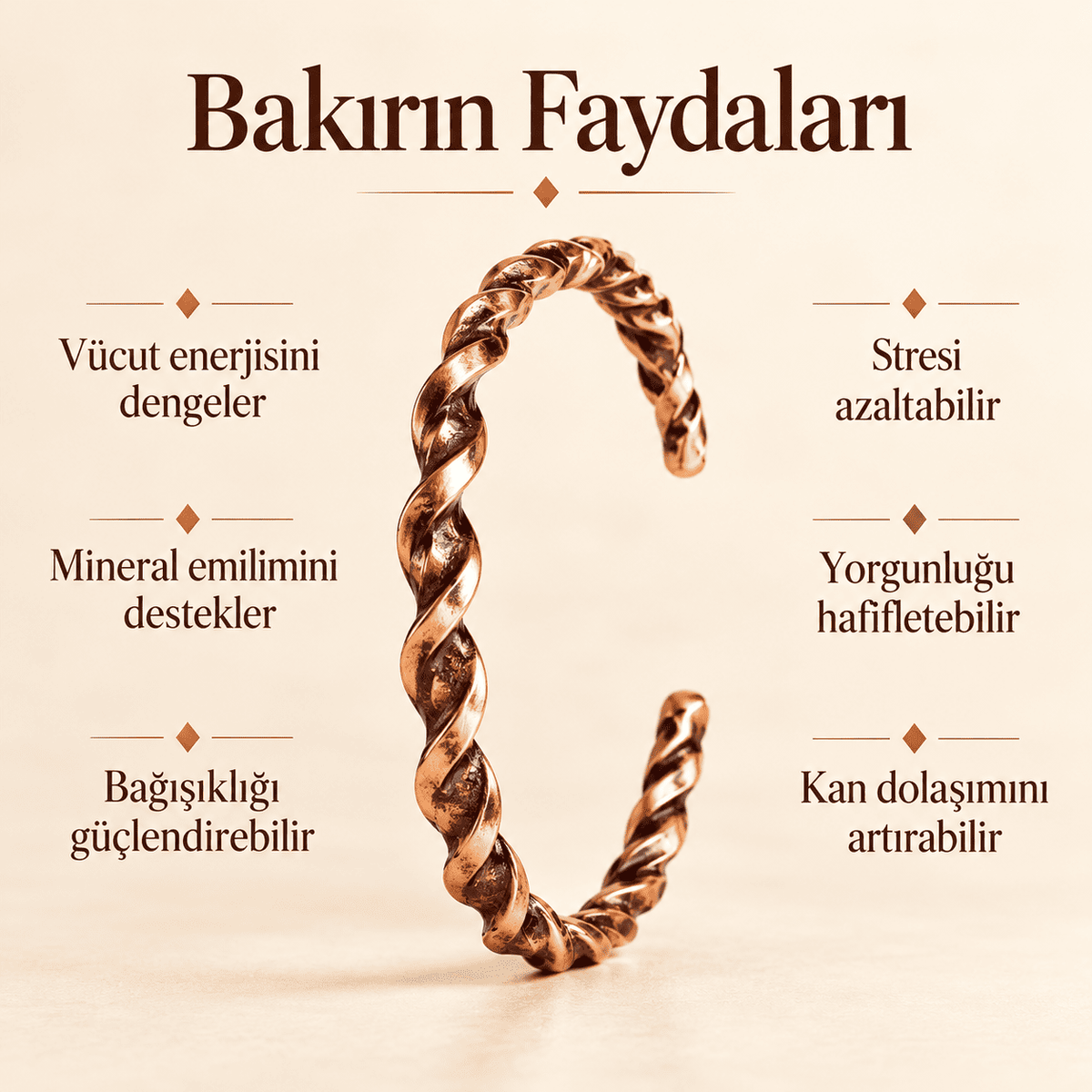 El Yapımı Burgu Bakır Erkek Kadın Bileklik