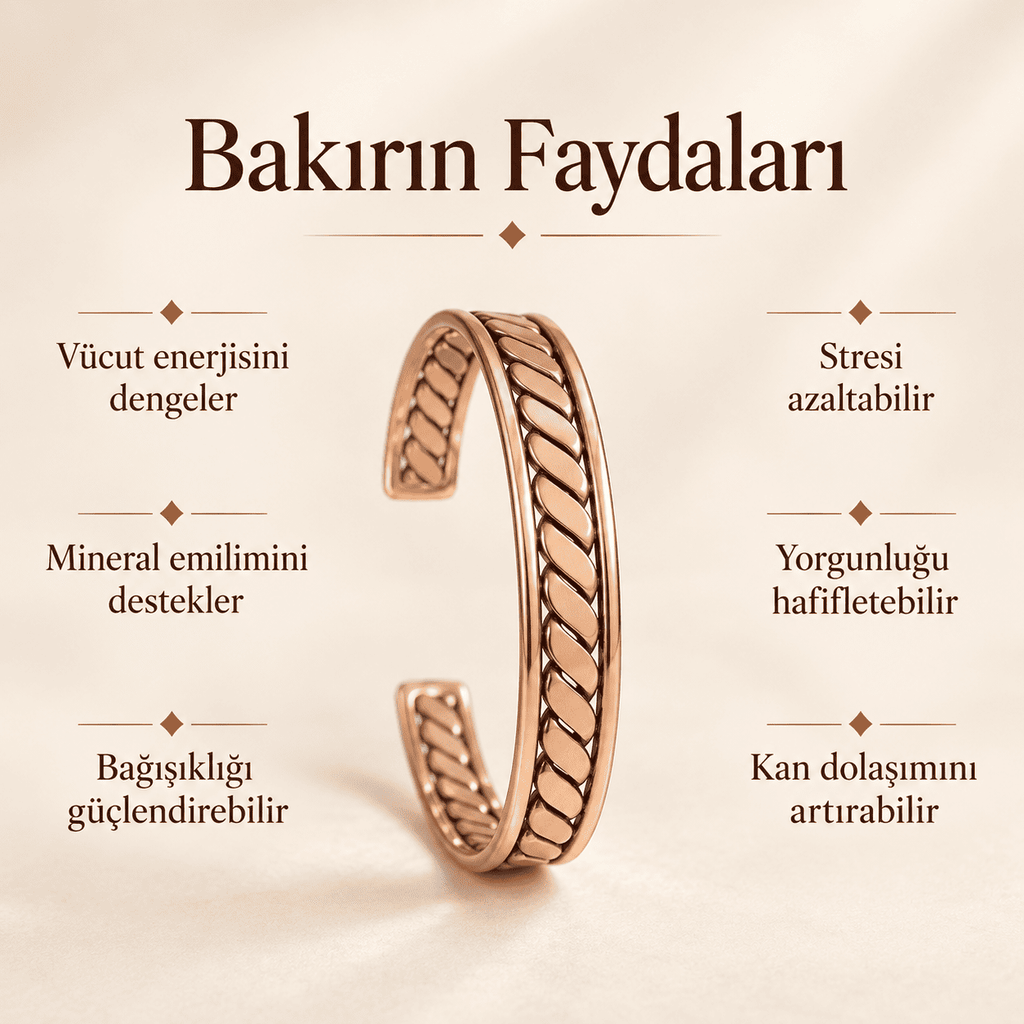 El Yapımı Büküm Desenli Bakır Erkek Kadın Bileklik - Eşsiz El İşçiliği ve Modern Tasarım