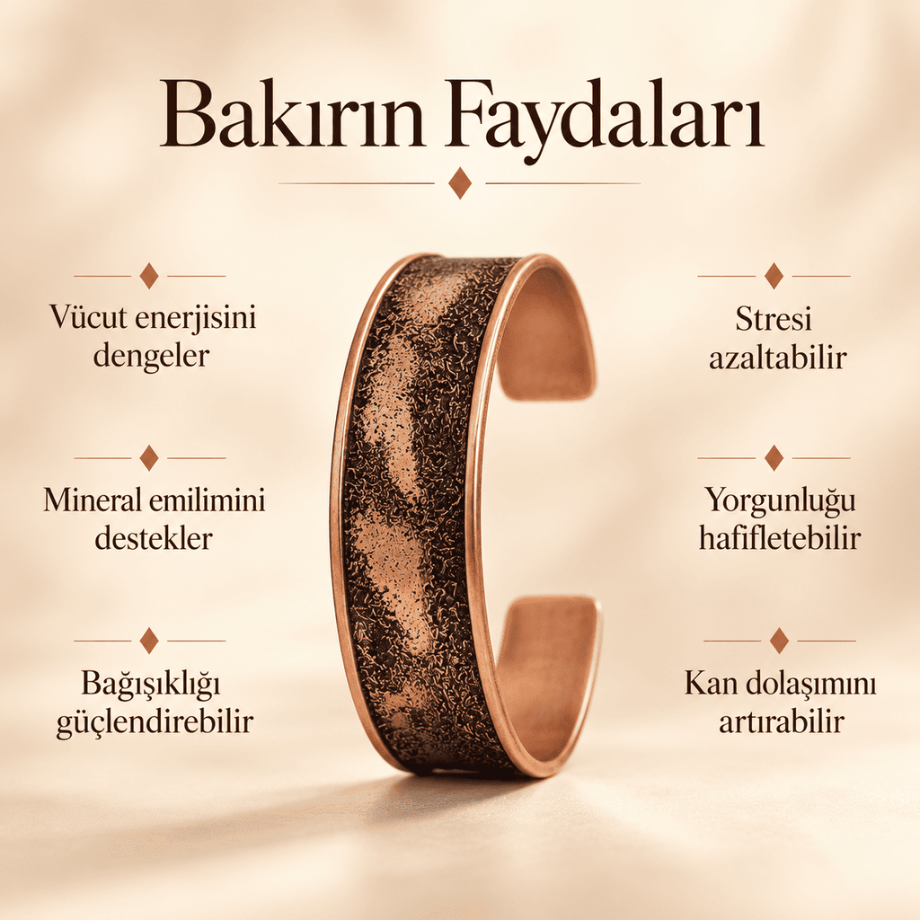 Özel Dokulu El İşçiliği Saf Bakır Erkek Kadın Bileklik