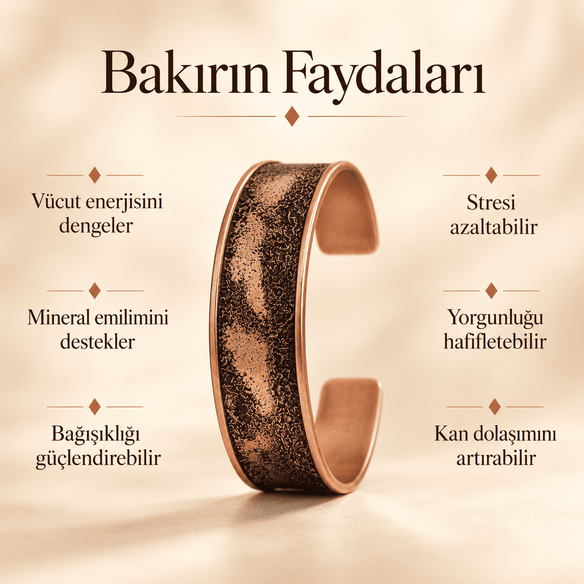 Özel Dokulu El İşçiliği Saf Bakır Erkek Kadın Bileklik