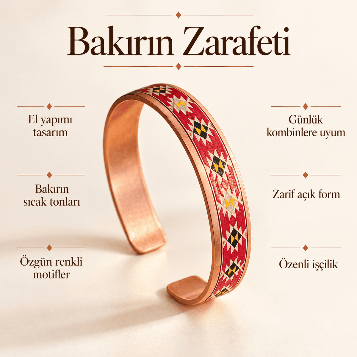Bordo ve Siyah Zarif Çizgilerle El Yapımı UV Baskılı Bakır Bileklik