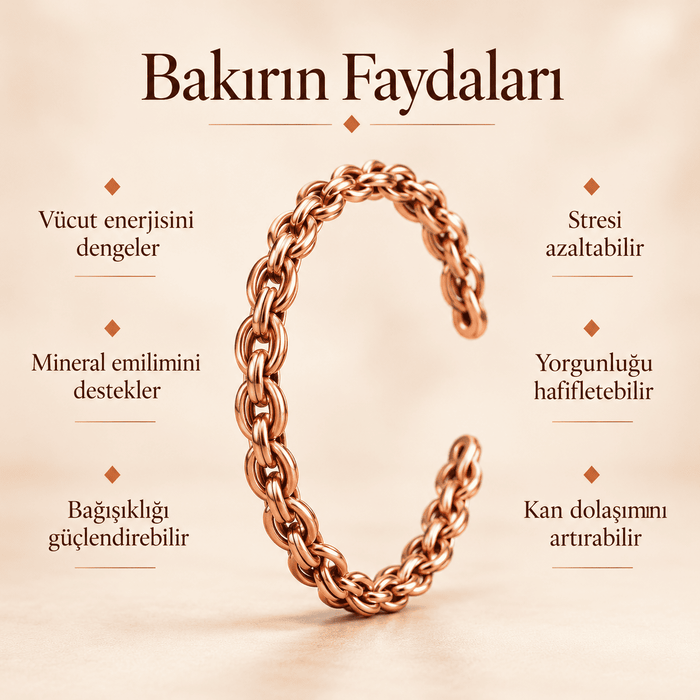 Gün boyu kullanılabilen bakır bileklik