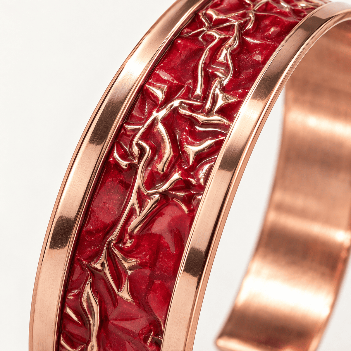El Yapımı Buruşuk Desenli Kırmızı Bakır Erkek Kadın Bileklik