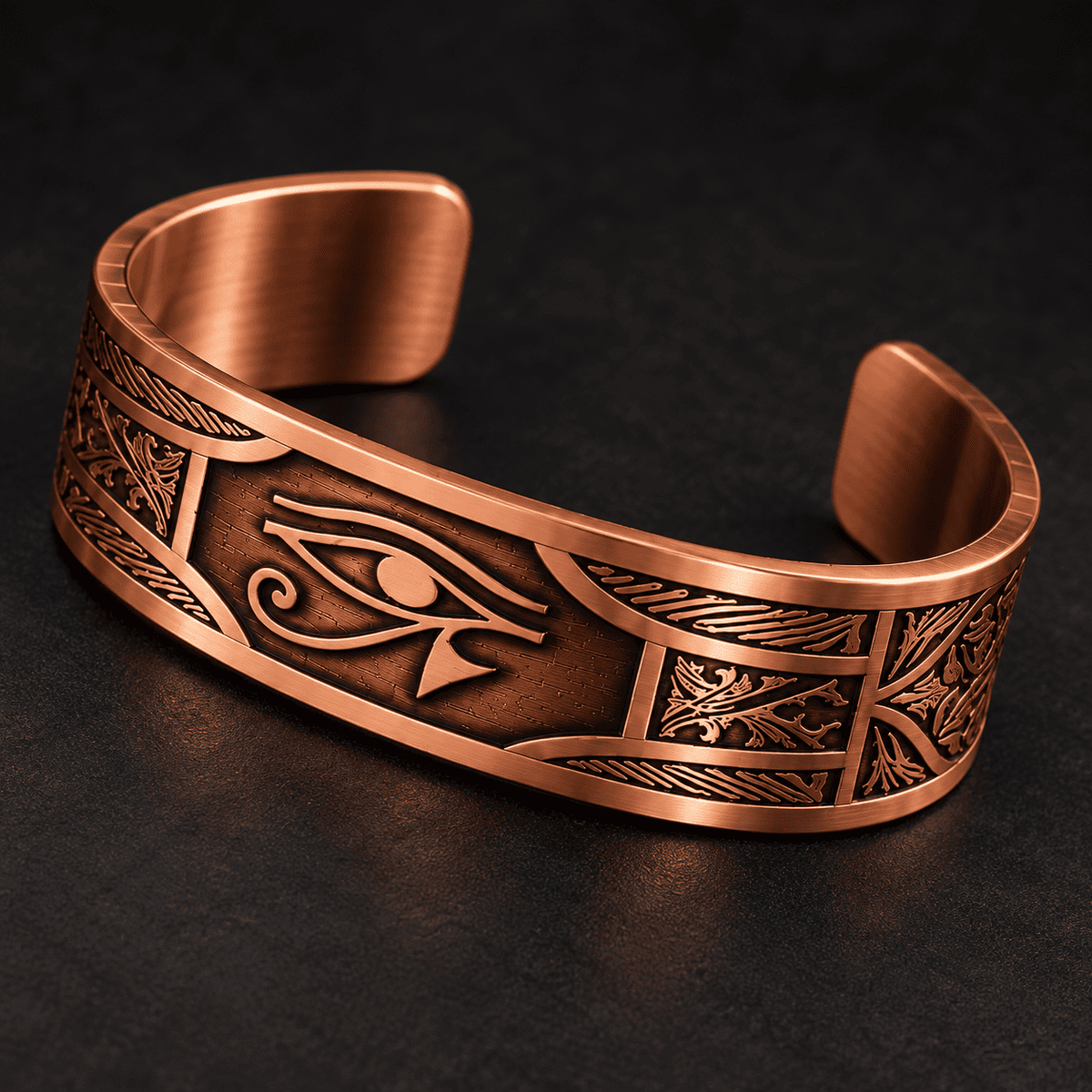 Horus'un Gözü İşlemeli Bakır Bileklik Otantik El İşçiliği Ayarlanabilir Unisex Tasarım