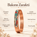 Turkuaz Zemin Üzerine Kırmızı Motifli UV Baskı El Yapımı Bakır Bileklik