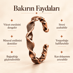 Saf Bakır Dalga Örgü Erkek Kadın Bileklik
