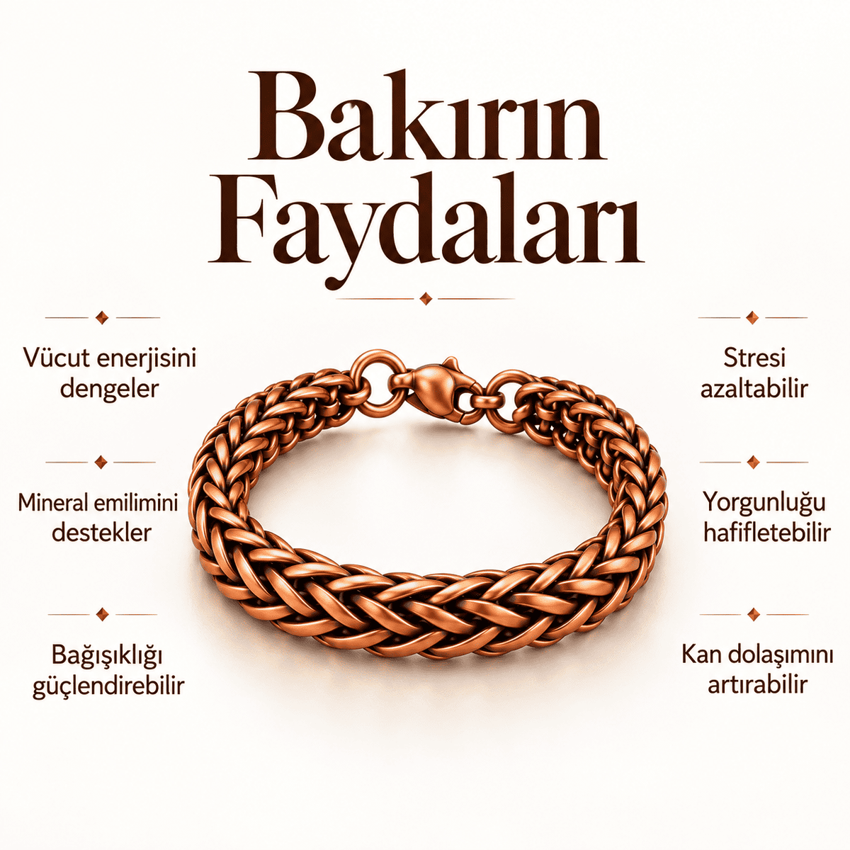 Bakır Örgü Zincir Bileklik Erkek Kadın Klipsli El Yapımı Modern Tasarım