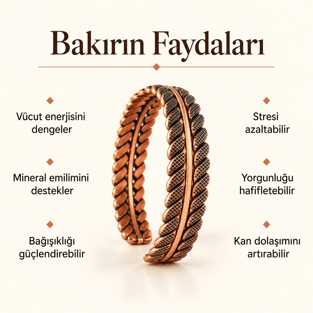 Nokta Desenli El Yapımı Saf Bakır Erkek Kadın Bileklik
