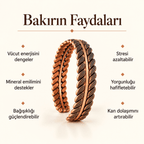 Nokta Desenli El Yapımı Saf Bakır Erkek Kadın Bileklik