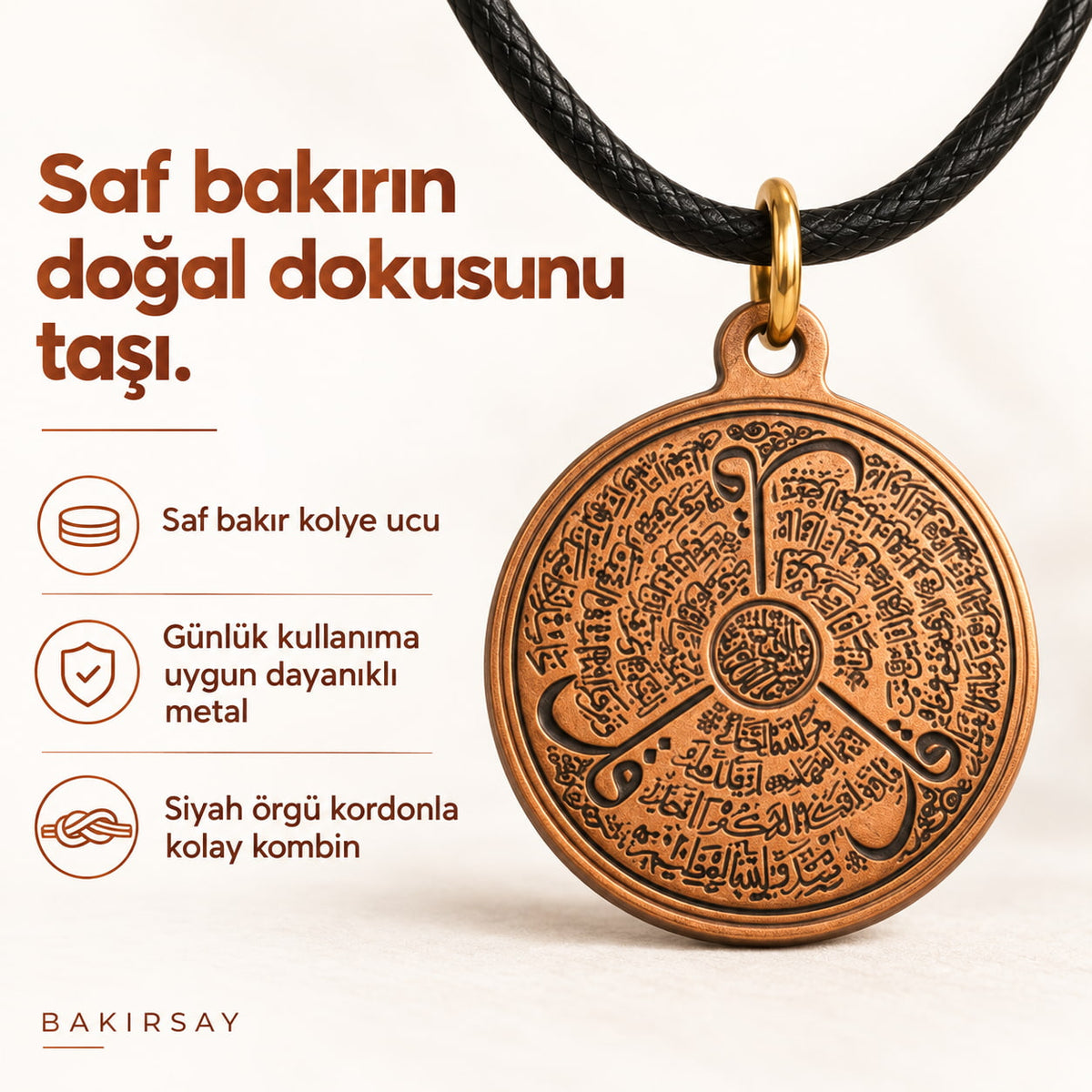 İhlas Felak Nas Süresi Saf Bakır Kolye